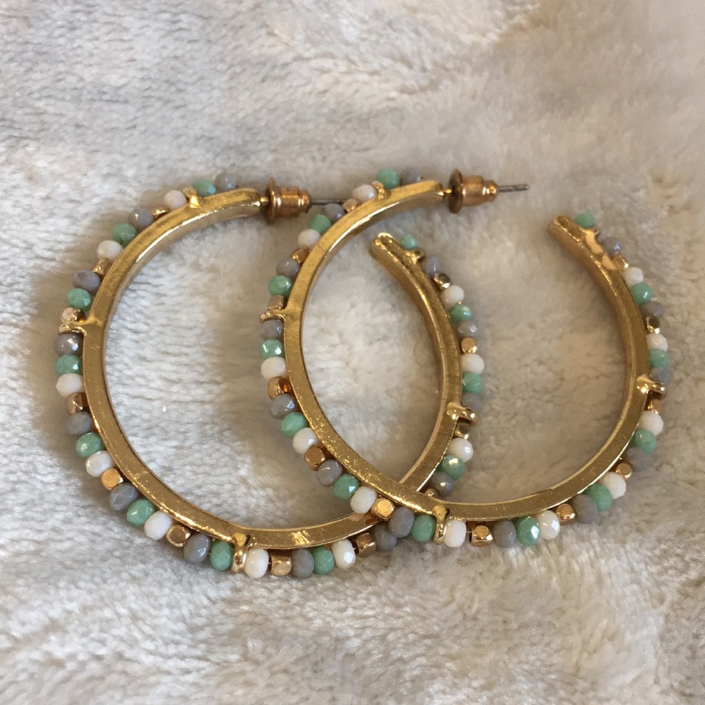 Beach Vibe Beaded Hoop Pierced Earrings NWOT Surgical Steel Posts1.75”